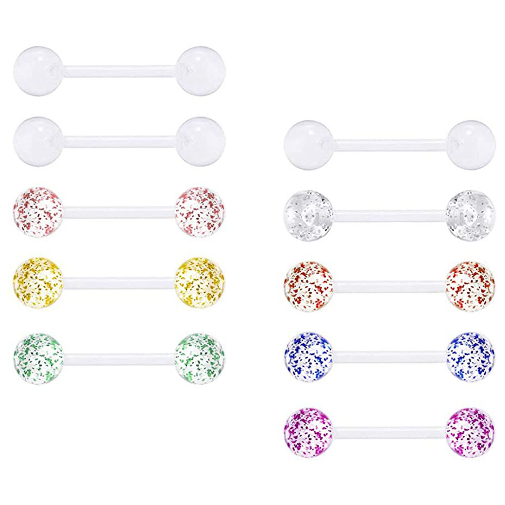 Tongue Barbell Straight - 10 adet şeffaf dil halkaları plastik