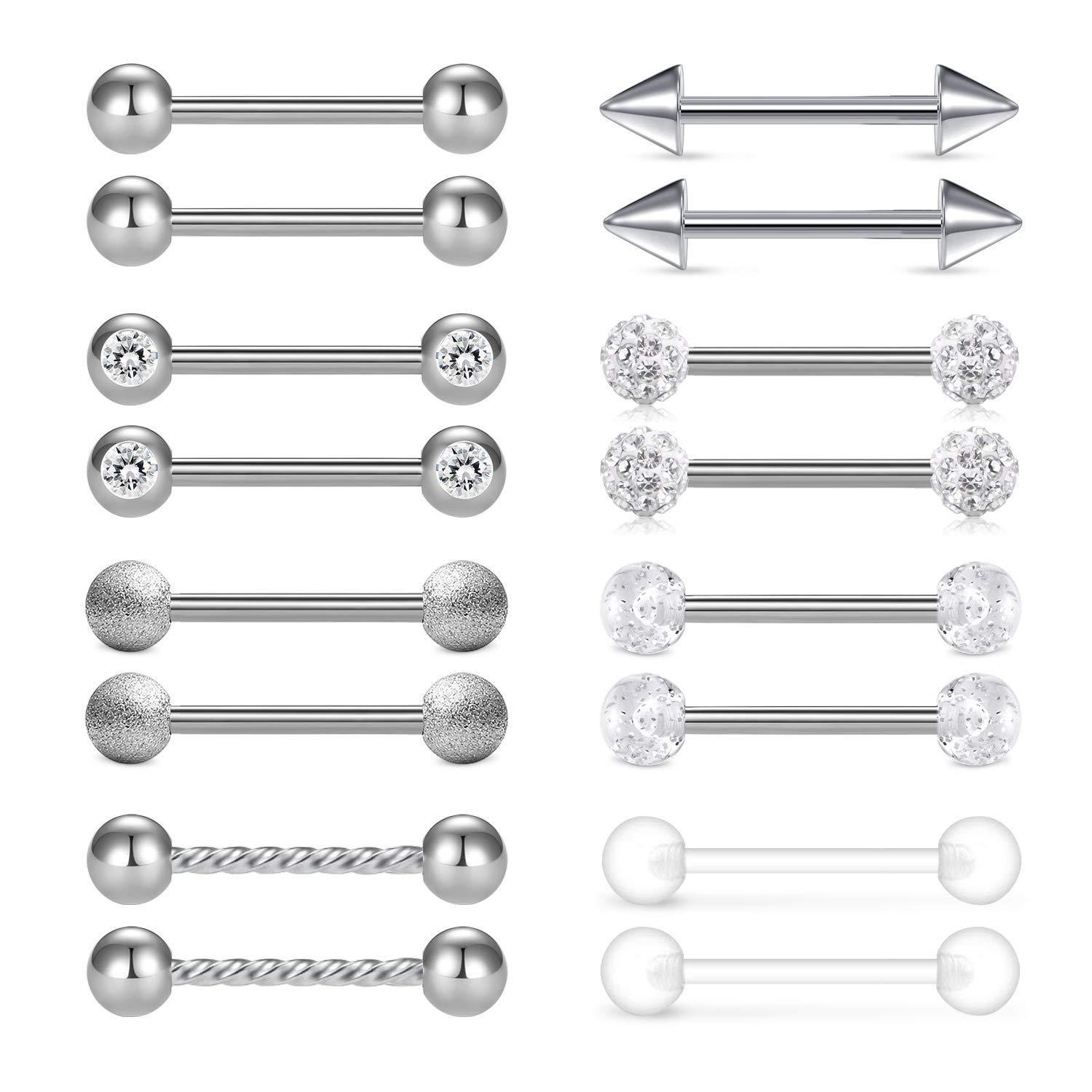 Tongue Barbell Straight - 16 adet/takım 14G Paslanmaz Çelik meme