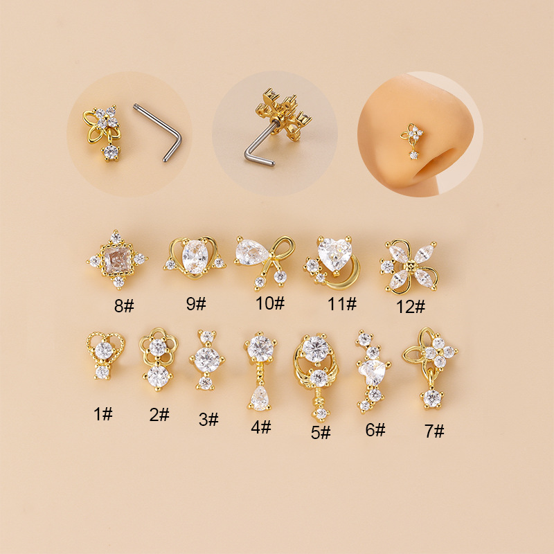 Body Jewelry Earrings - 20G L Şekilli Kübik Zirkon Burun