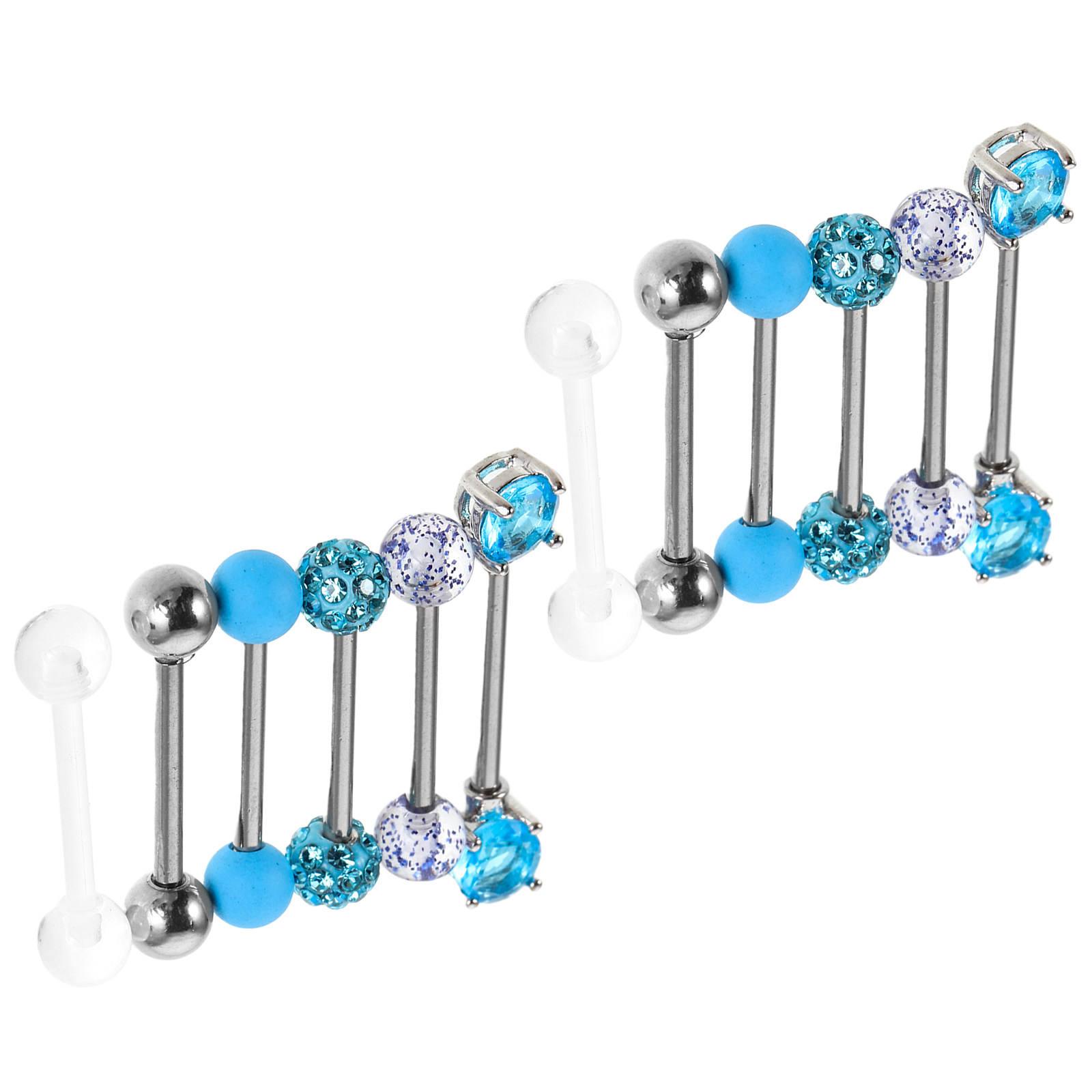 Body Jewelry For Sensitive Skin - 12 Adet Kristal Dil Halkaları, Akrilik