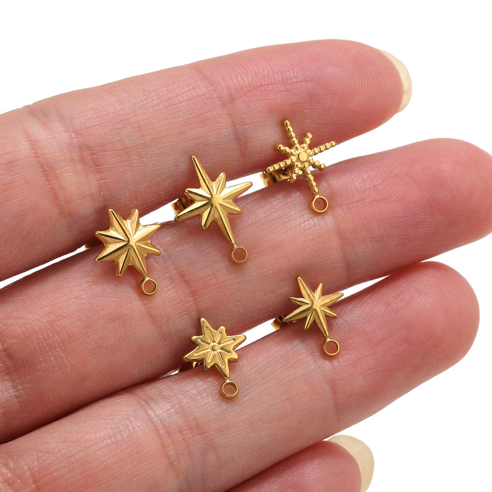 Body Jewelry - 6 adet Paslanmaz Çelik Yıldız Küpe