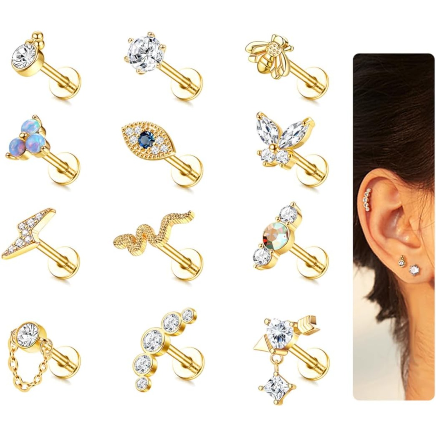 Body Jewelry Flat Back - Bobisty 1 Adet Kıkırdak Küpe Kadınlar