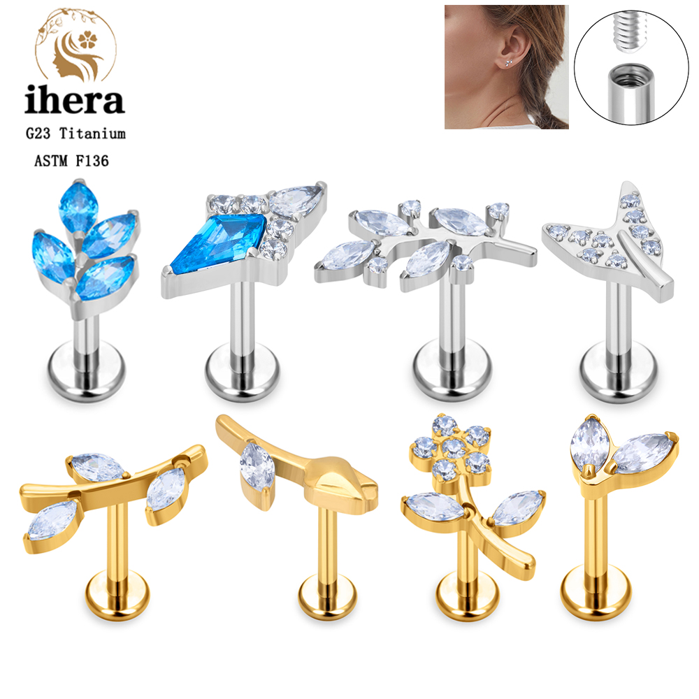 Body Jewelry Labret - Çiçek Yaprağı Desenli Delici Kulak Çivileri