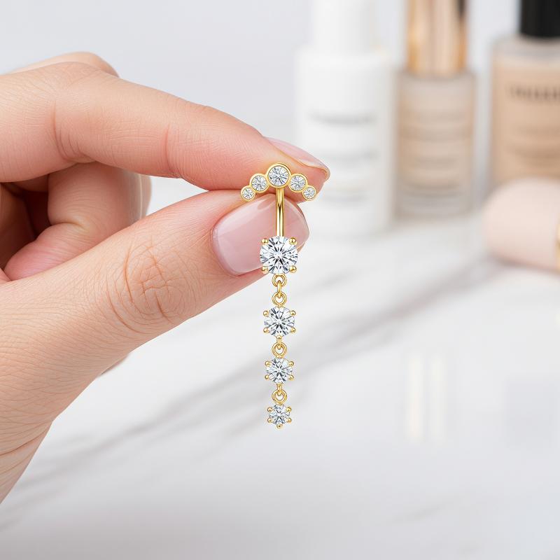 Body Jewelry For Sensitive Skin - 5 Adet Paslanmaz Çelik Rhinestones Göbek