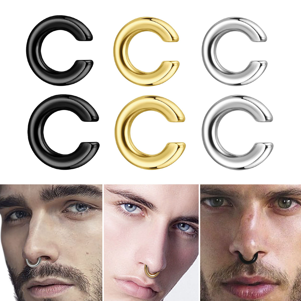 Body Jewelry Earrings - 1 adet abartılı c-şekilli piercing olmayan
