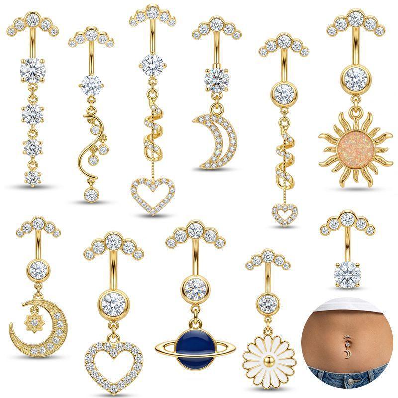 Body Jewelry For Sensitive Skin - 5 Adet Paslanmaz Çelik Rhinestones Göbek