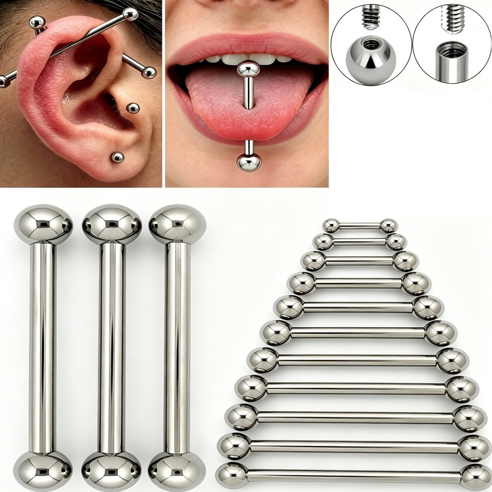 Tongue Barbell Straight - 14G 16G G23 Titanyum Düz Barbell